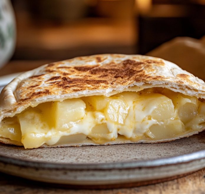Pan de pita relleno de tortilla de patatas y queso