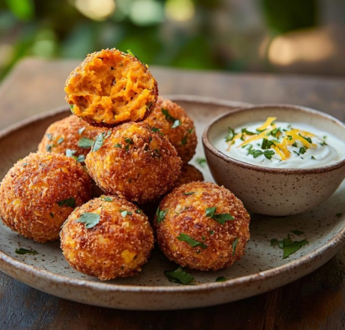 Croquetas de calabaza y curry rojo con salsa de yogur cítrico