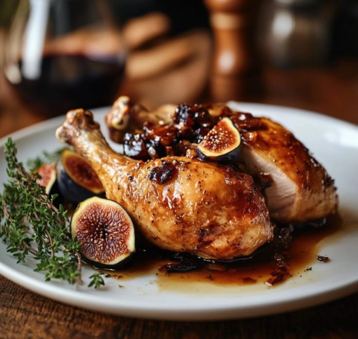 Pollo al horno con salsa de higos secos y vino oloroso